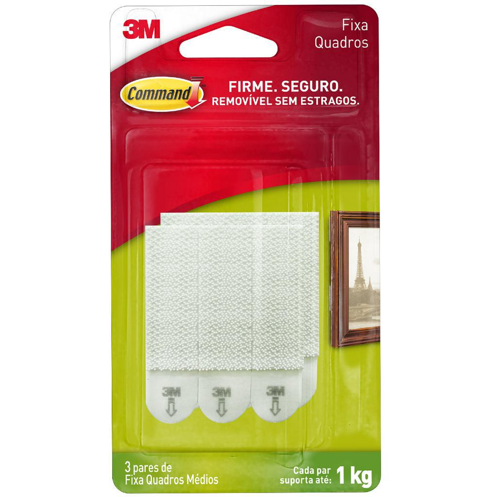 Fixa Quadros Adesivo Command até 1Kg Médio com 3 Pares 3M - Home & Living