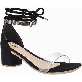 Sandalia Feminina Salto Medio de Amarrar com Vinil Transparente e Brilho Strass 030-002