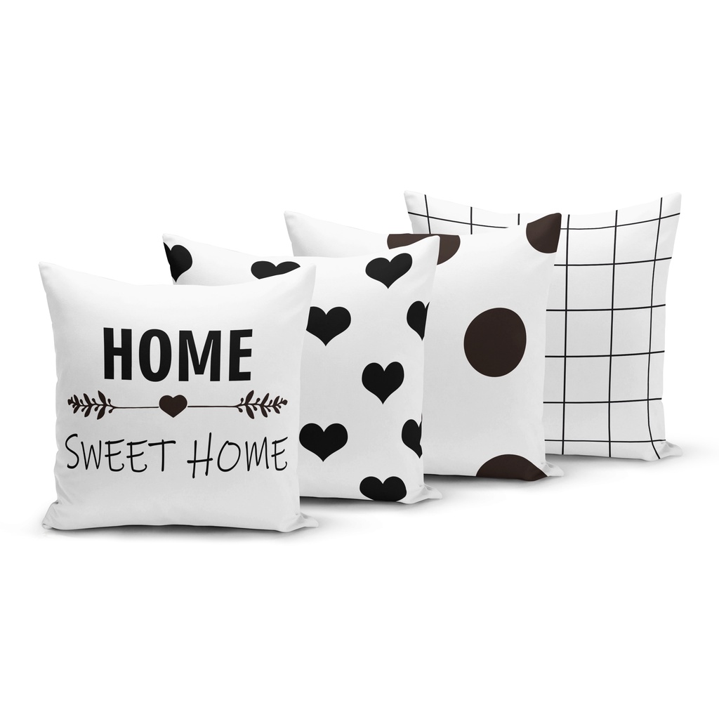 Kit 4 Capas de Almofadas Yuzo 45x45cm Home Sweet Home Branco / Preto