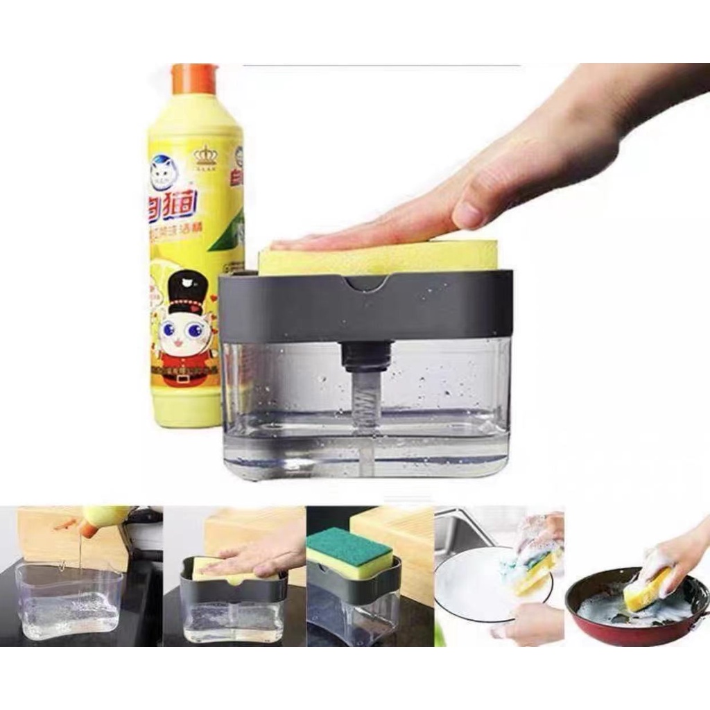 Dispenser Porta Detergente com Esponja Preto ou Cinza