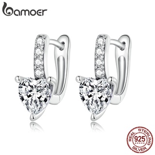 Bamoer Brincos De Prata 925 Com Espumante/Fivelas De Orelha De Coração/Presente Para Mulheres/Meninas