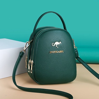 Bolsa De Couro Genuíno Feminina Com Três Camadas/Mão Ombro Moderna Grande Capacidade
