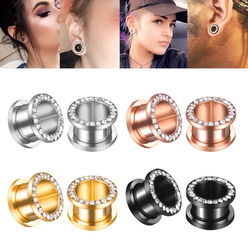 Alisouy 2 Peças Alargadores Plugue Parafuso De Cristal De Zircão De Aço Inoxidável Colorido Ear Fipesh Gage Expansor Piercing Jóias 6mm-25mm em Oferta na Shopee