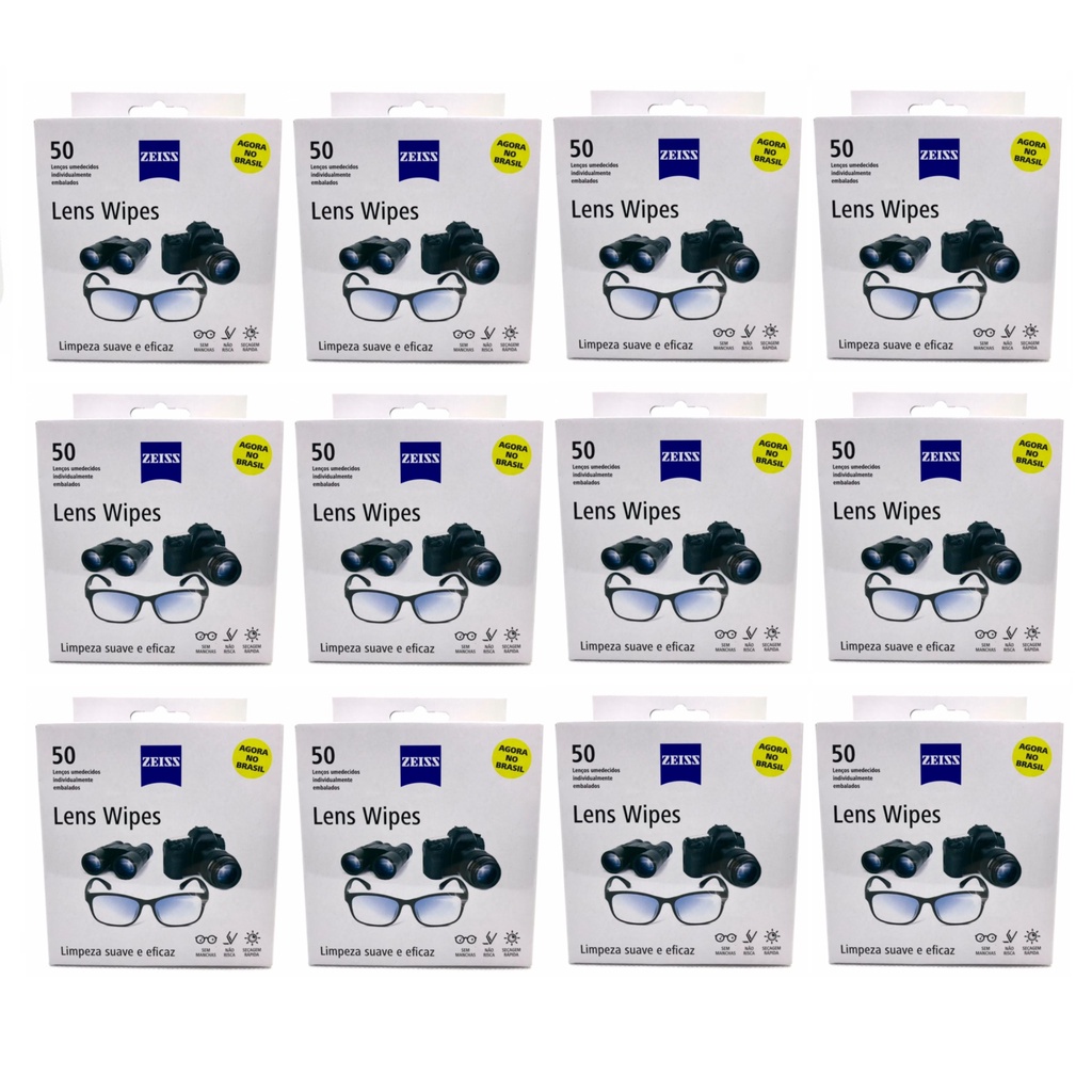 KIT 12 CAIXAS(50unidades) LENS WIPES ou KIT 20 CAIXAS(30unidades) LENS WIPES ZEISS