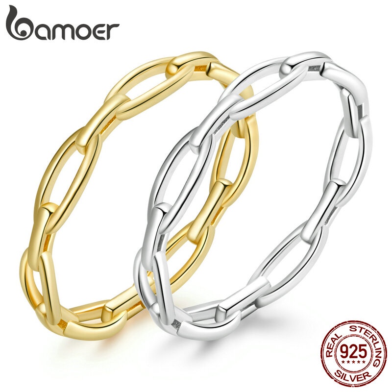 Bamoer Authentic 925 Esterlina Anéis De Design De Corrente De Prata Para Mulheres Moda Jóias BSR211