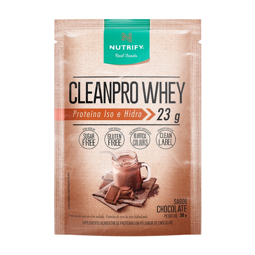 CLEAN PRO - Cleanpro sachês unitários de 23g cada - Whey Protein isolado e hidrolisado Nutrify - Whey Protein Vegano - Proteína vegetal Original