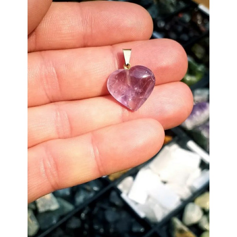 Pingente Coração De Ametista Pedra Natural Tamanho 1,5 Cm