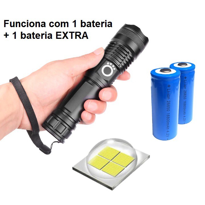 Lanterna Tática Led T9 Super Potente + 1 Bateria Extra Recarregável
