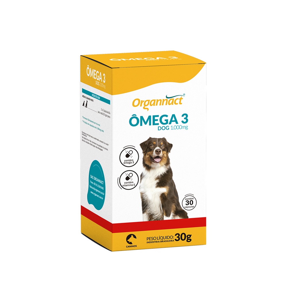 Omega 3 1000mg 30 Comprimidos Suplemento Cães e Pets - Organnact