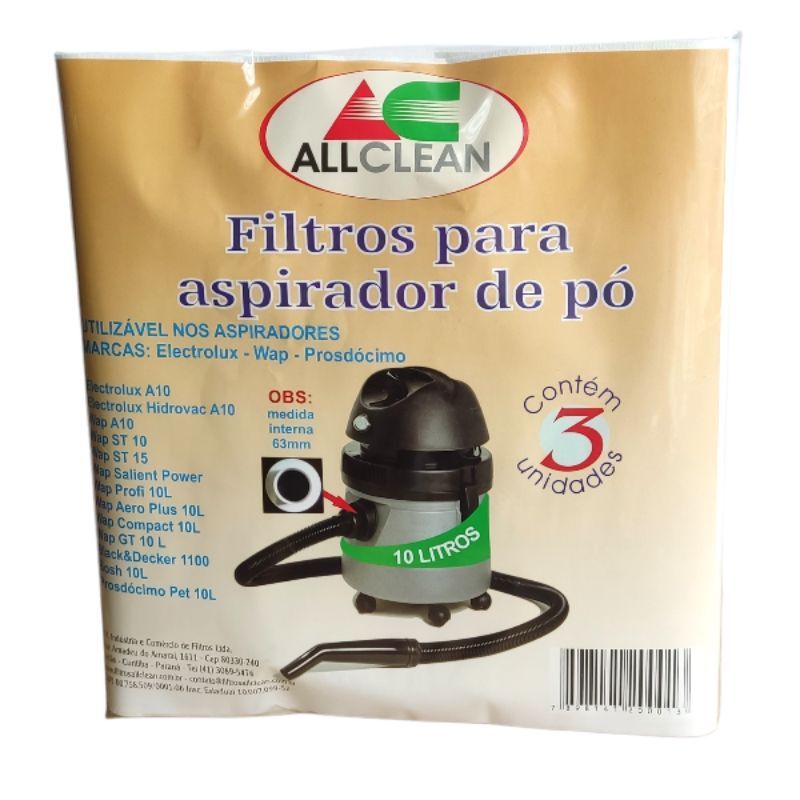 Filtro aspirador de pó Wap Aero plus 10 L / Wap compacto 10L /  Wap gt 10L / Black e Decker 1100