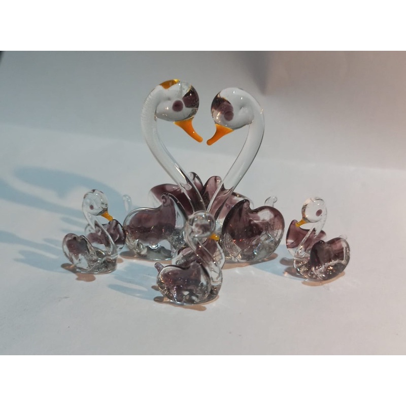 Miniaturas De Cristal Murano Casal Cisnes Asa Aberta