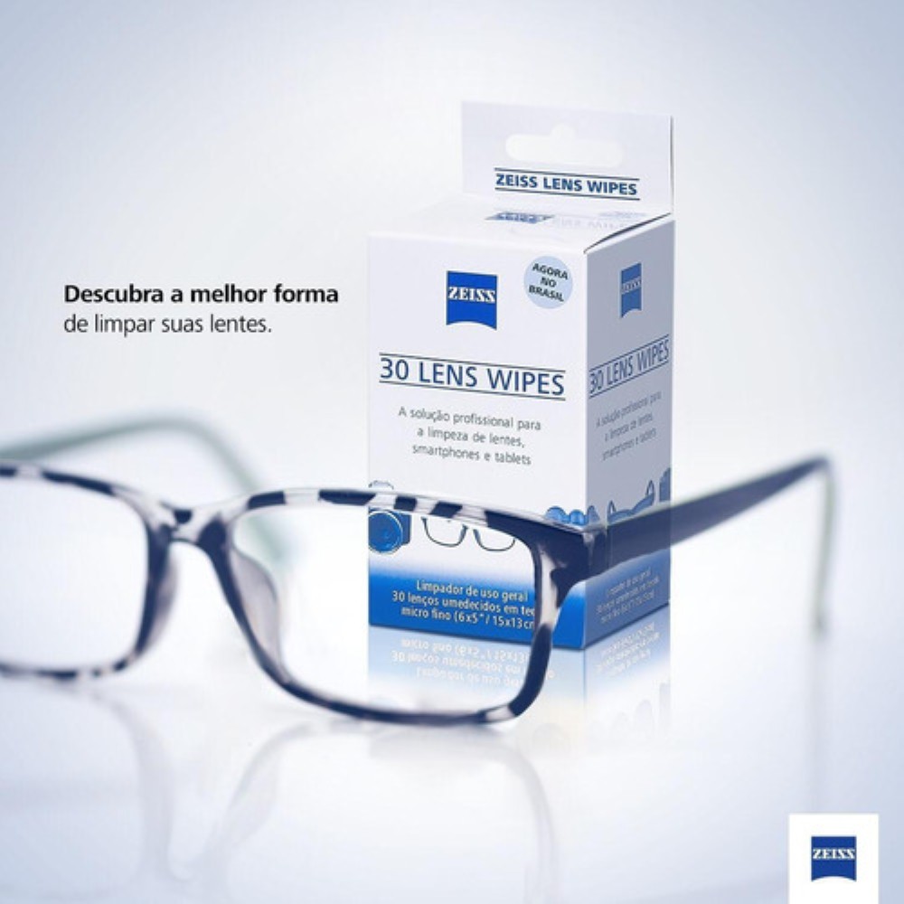 60 Lenços Umedecidos Lens Wipes Zeiss Limpeza de Lentes de Óculos, Câmeras Fotográficas e celulares