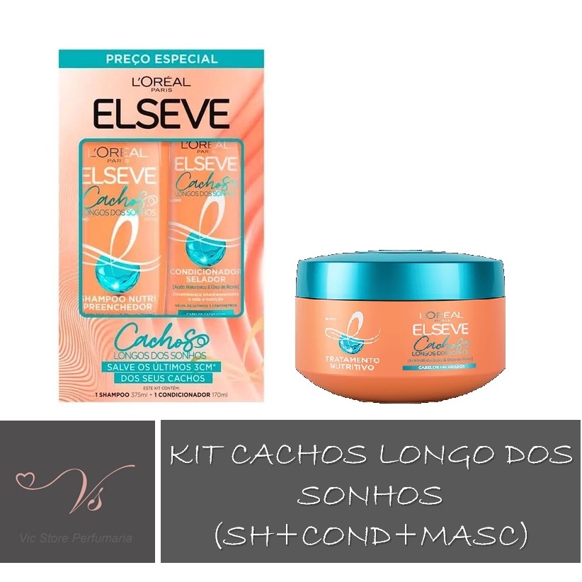 Kit Shampoo 375ml + Condicionador 170ml + Creme Tratamento Cachos Dos Sonhos 300ml Elseve Cachos Longos dos Sonhos (caixa)