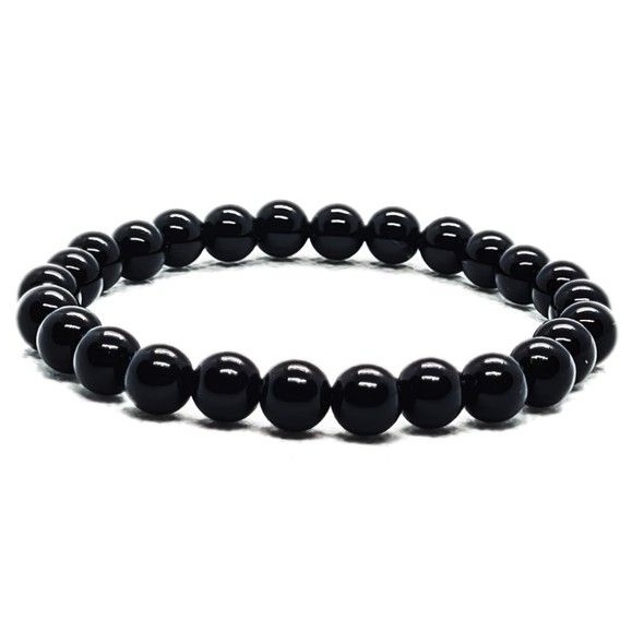 Pulseira bracelete  Bolinhas Pretas Brilhosas 8mm Masculino Feminina Pode Molhar Couro em Oferta na Shopee
