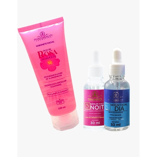 Kit Sérum Dia/Noite + Sabonete Rosa Mosqueta PhálleBeauty em Oferta na Shopee