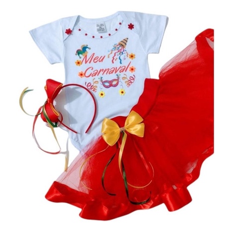 Conjunto Roupa Bebê Menina Carnaval Festa Fantasia Saia Body