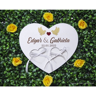Porta Alianças Casal Passarinho Acrilico dourado Personalizado nome do casal em Oferta na Shopee