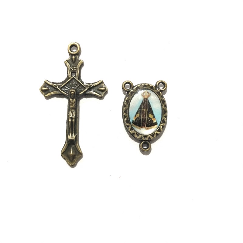 Cruz para fazer terços ouro velho 10 Cruz + 10 entremeios nossa senhora aparecida
