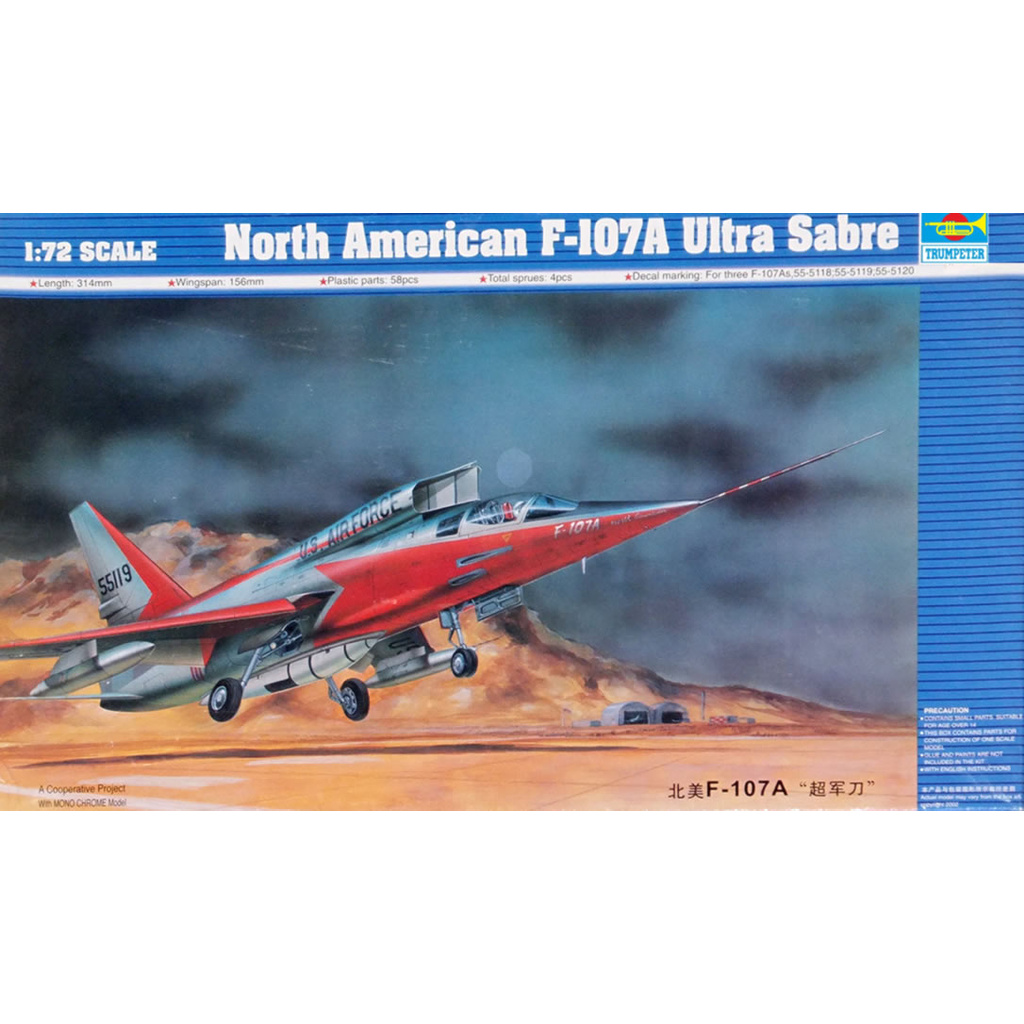 Miniatura Avião North American F-107 Ultra Sabre Kit Trumpeter 1/72 Plastimodelismo - Petrohobby