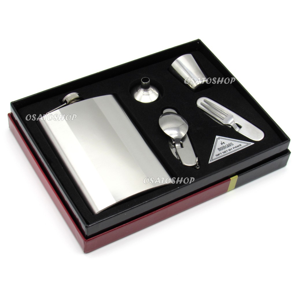 Kit Cantil Porta Bebidas 9 Oz Inox C/ Funil, Copo, Talheres
