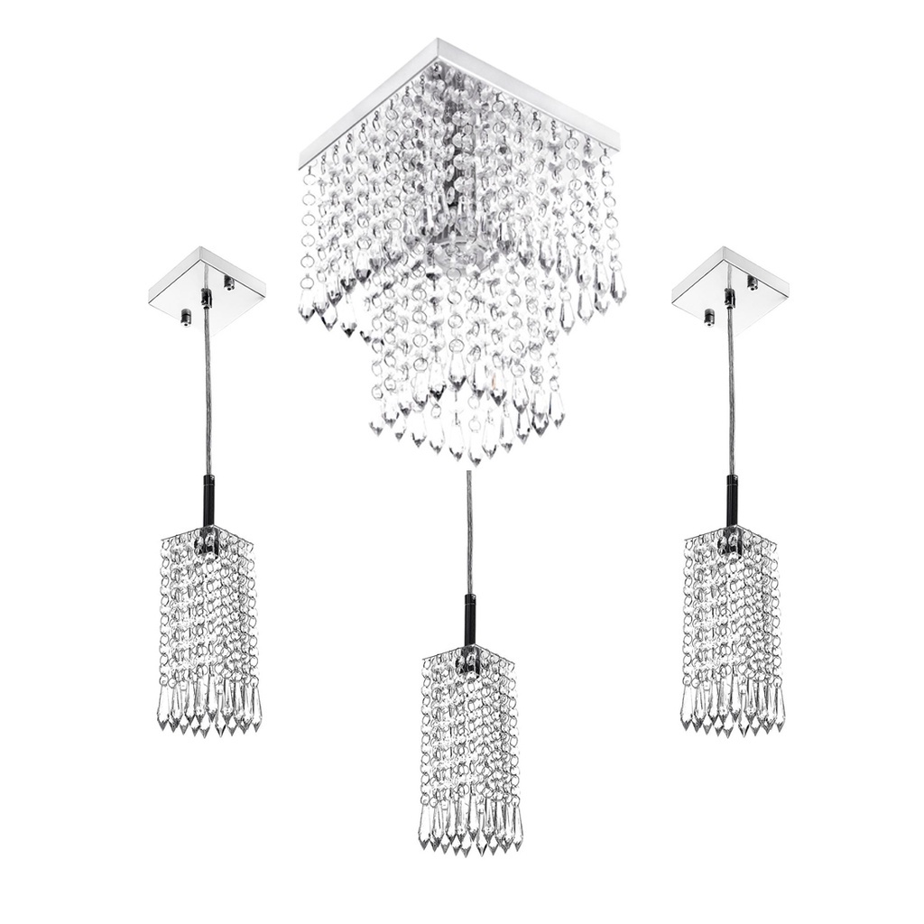 Kit 3 Pendentes Clearcrillic Quad. + Marrycrilic Cristal Acr