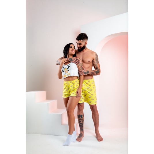 Pijama de Casal  Cropped Ondinha l  Pijama virgini | Kit Mozão| Conjunto Pijama e Samba canção.