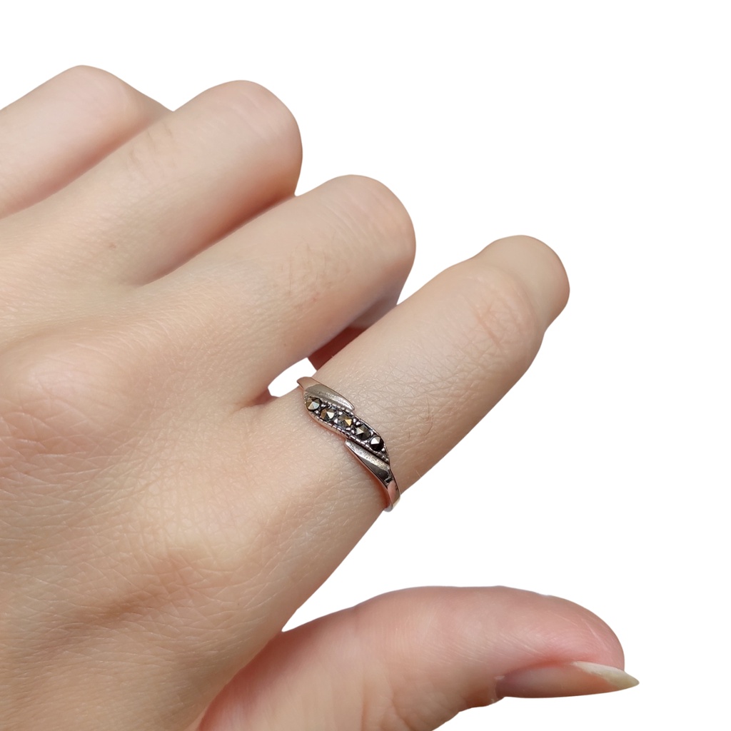 Anel em Prata 925 Aliancinha Envelhecido com Marcassitas em Oferta na Shopee