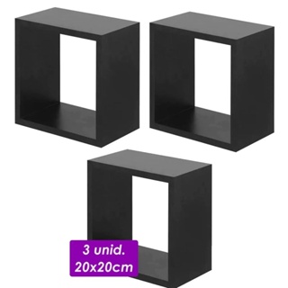 Kit 3 Nichos 20x20 Sala Cozinha Banheiro Parede MDF Casa Quarto Bebe Decoração Preto ou branco Montado Quadrado em Oferta na Shopee