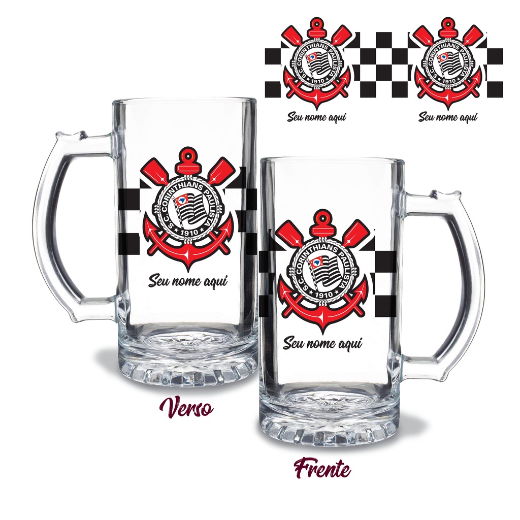 Caneca Chopp Corinthians Com Nome Vidro Cristal Personalizada Ml