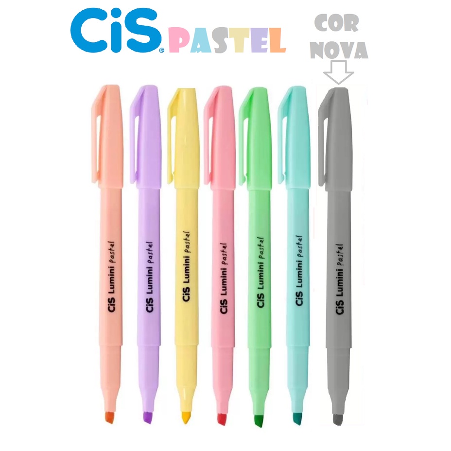 Caneta Marca Texto Cis Lumini Pastel - Com 7 Cores | Shopee Brasil