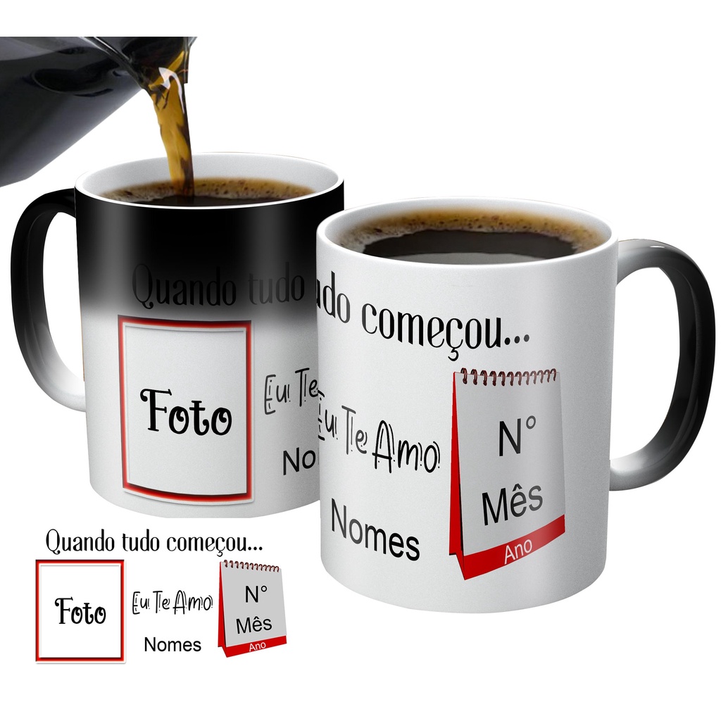 caneca mágica personalizada para presente namorado com foto eu te amo data