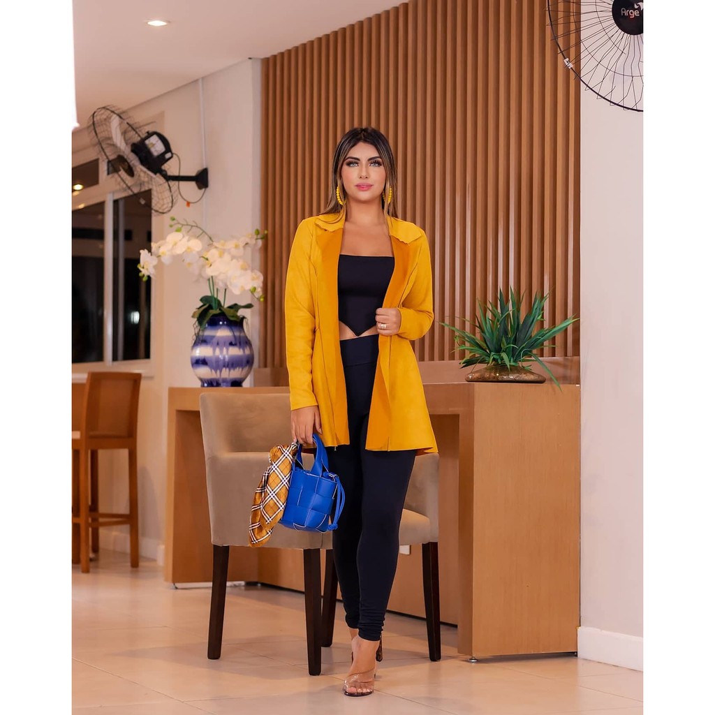 Max Blazer Em Suede Casaco Longa Moda Feminina