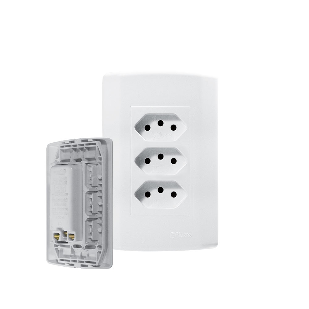 Tomada tripla 10A monobloco 250V 4x2 Pluzie Pluzi Modular 3 tomadas