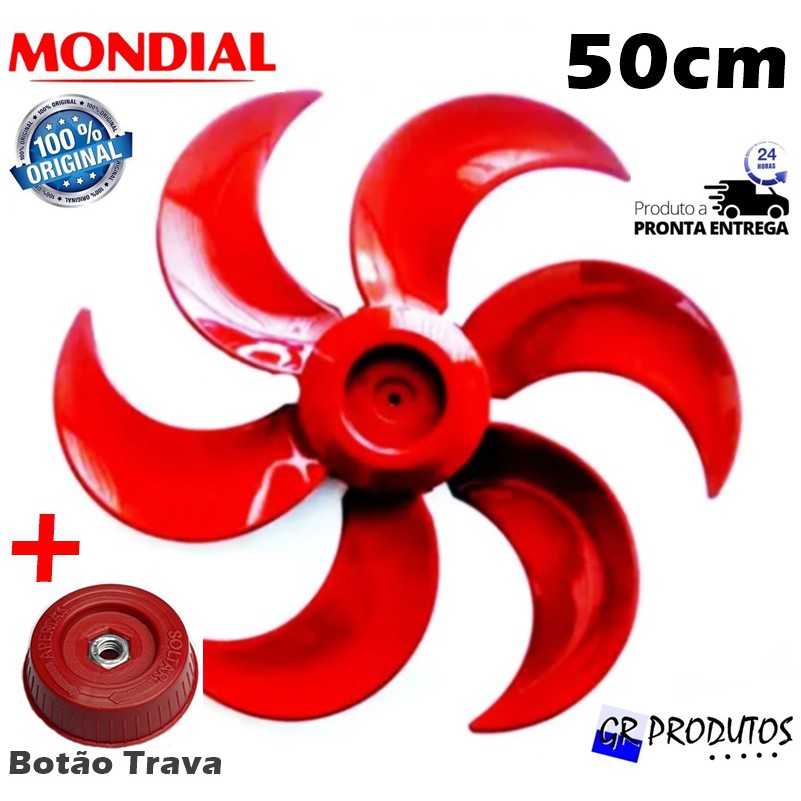 Hélice + Trava Mondial Ventilador Polishop 50cm vt51 6 Pás Red Line EIXO Redondo 8mm