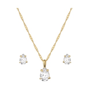 Kit Conjunto de Semijoia com Gotas de Zircônias Banhado a Ouro 18K
