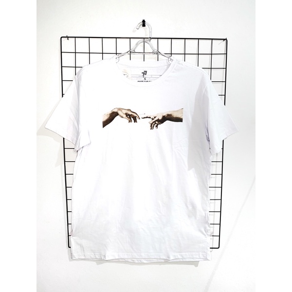 Camiseta T-Shirt Camisetão Oversized Branca Street Wear Street Style Unissex Dedos Obra de Arte Toque de Deus Criação de Adão Michelangelo Tabaco WeedPlus Size