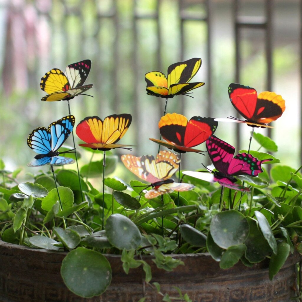 10 Pçs/set 7cm Borboleta Artificial Decorações De Jardim Simulação Estacas Quintal Planta Gramado Falso Cor Aleatória