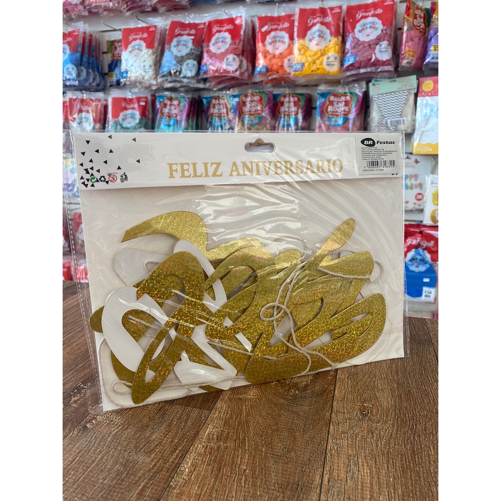 Faixa Feliz Aniversário Brilhante Dourada