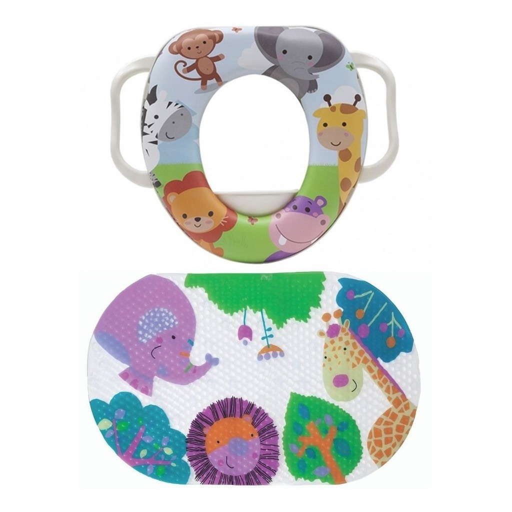 Tapete Antiderrapante P/ Banho + Assento Redutor Infantil