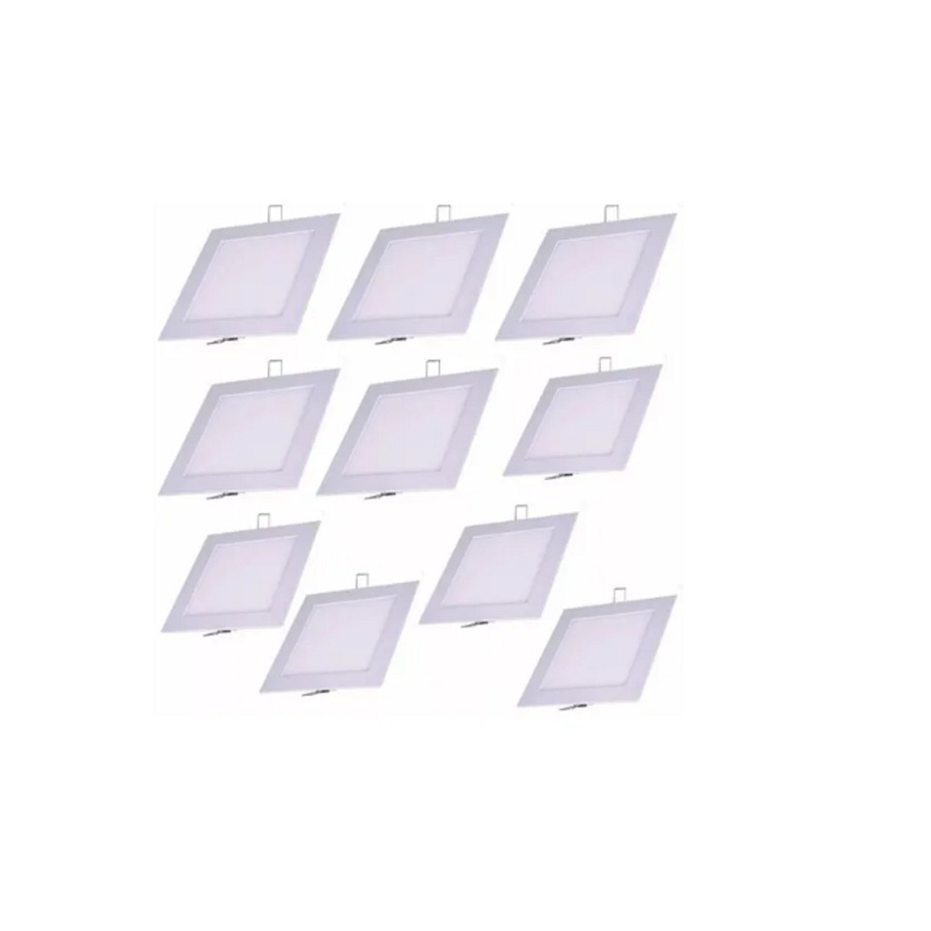 kit 10 Luminarias Painel Plafon Super Led 18w quadrada de embutir branco frio 6500k