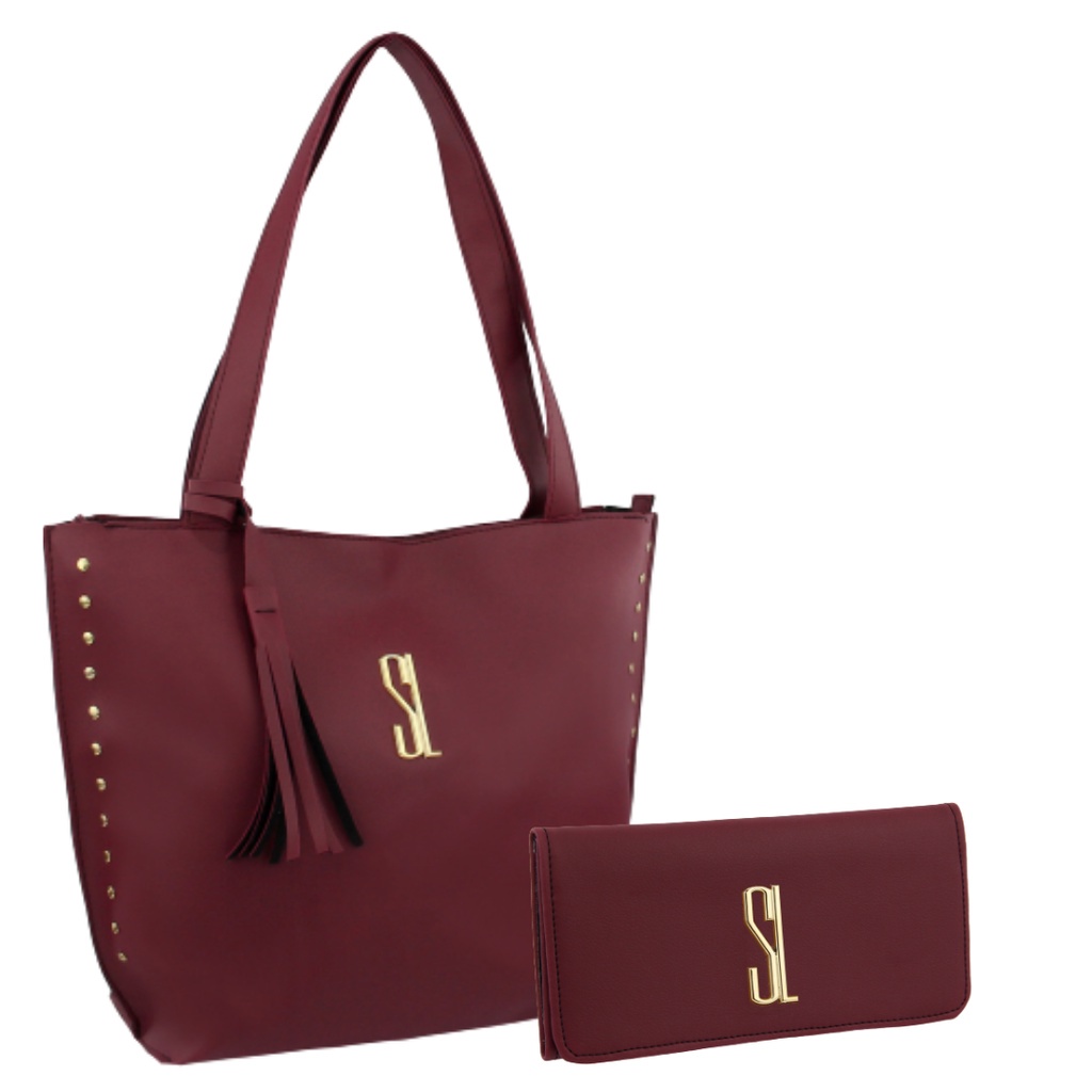 kit bolsa feminina sacola SL vinho com carteira de brinde produto na promoção PROMOÇÃO RELAMPAGO DA SEMANA.