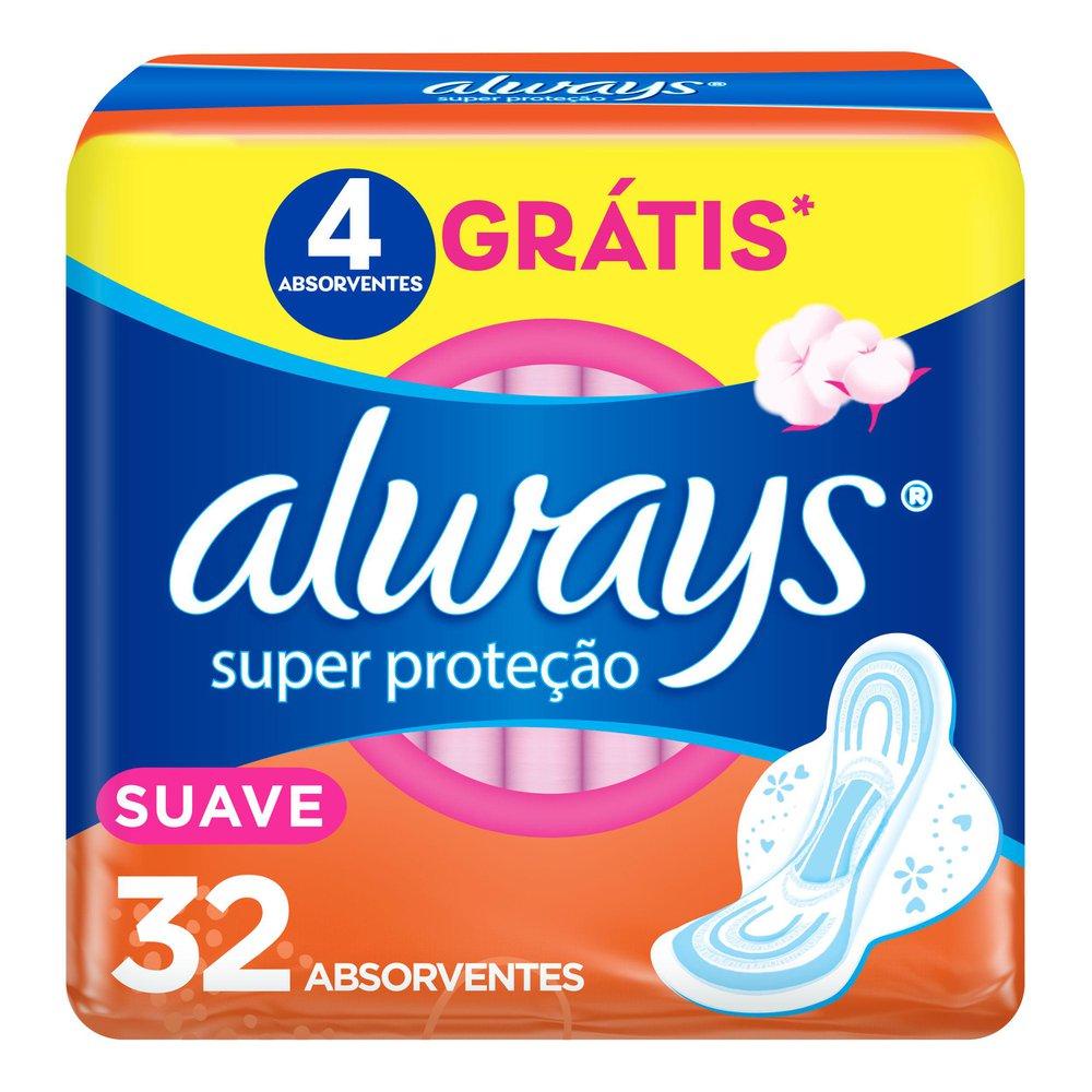 Absorvente Always Super Proteção Suave com abas 32 Unidades em Oferta na Shopee