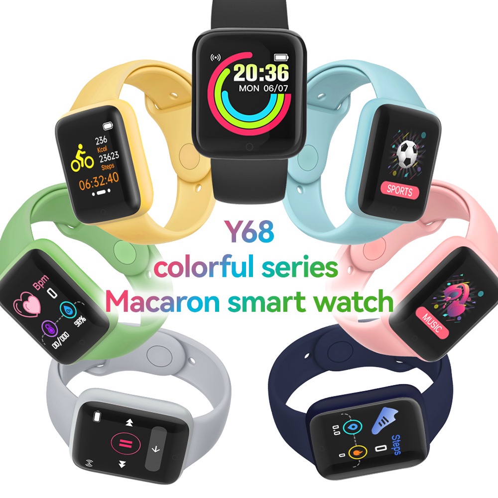 Novo 8 colors Y68/D20 SmartWatch à Prova D’água USB Esportivo / com