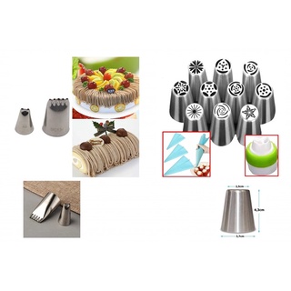 2 Bicos Em Aço Inox De Confeitar Linhas + 10 Bicos Russos Confeitar (Grátis 2 adaptadores ou um saco de confeitar)