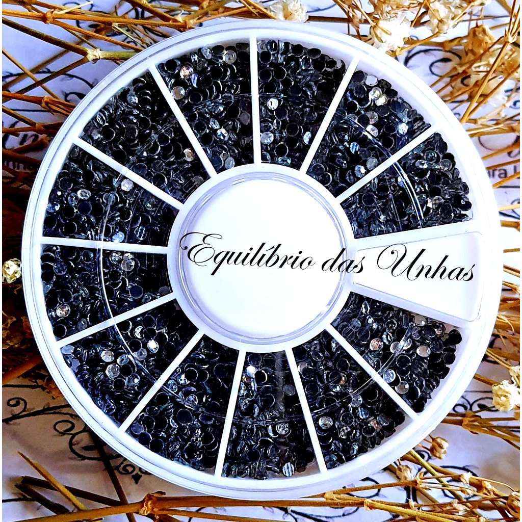 Disco Pedrarías Strass Cristal 2mm 12 divisórias joias para unhas e nail manicure decoracao colagem aplique atacado make