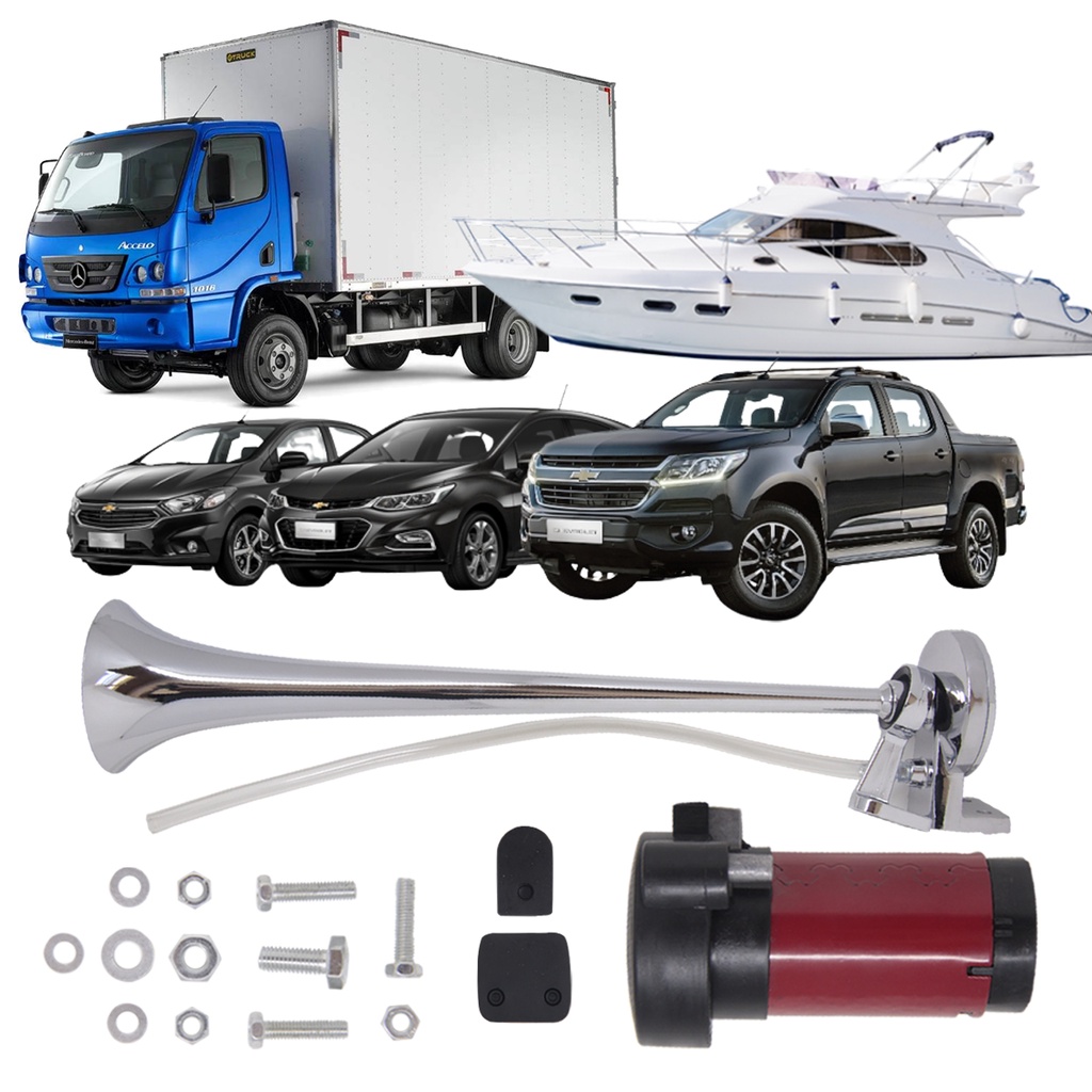 Buzina Eletropneumática Corneta - Linha Marítima e Pesada c/ Compressor 12v Potente . em Oferta na Shopee