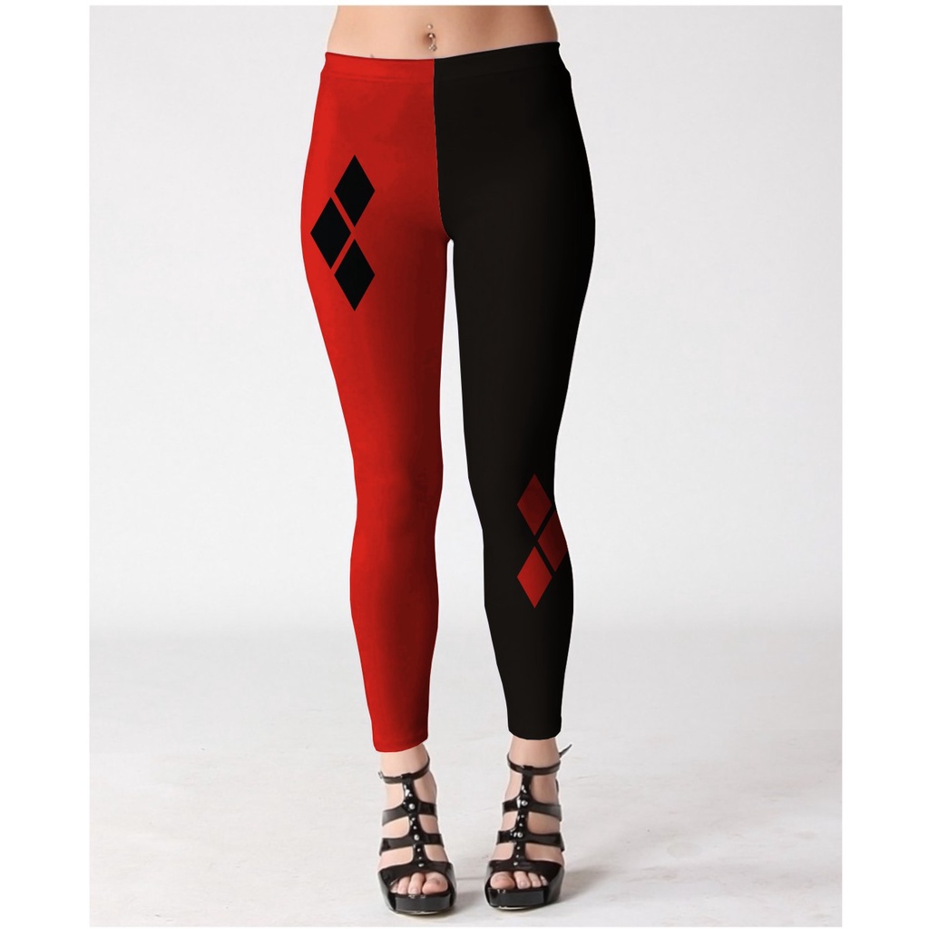 Cosplay Fantasia Calça Legging Feminina Geek Harley Queen Arlequina Esquadrão Suicida Suicide Squad Heróis Vilões