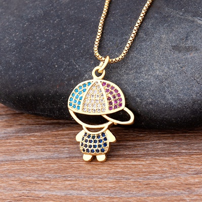 Moda Venda Quente Novo Design Menina Menino Pingente Mulher Meninas Crianças Cobre Zircônia Corrente Colar Jóias