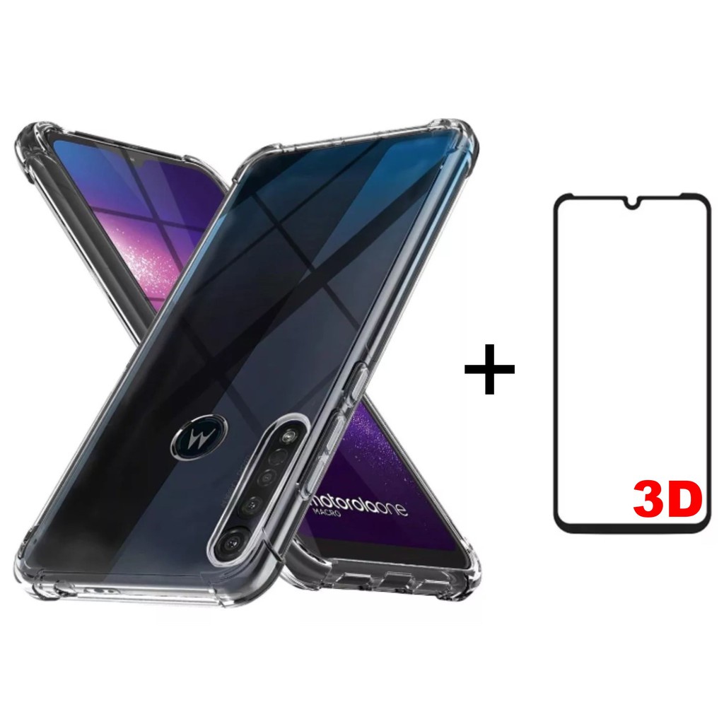 Capa capinha Anti-Impacto + Película de Vidro 3D Moto ONE / MOTO ONE FUSION / MOTO ONE MACRO / MOTO ONE HIPER
