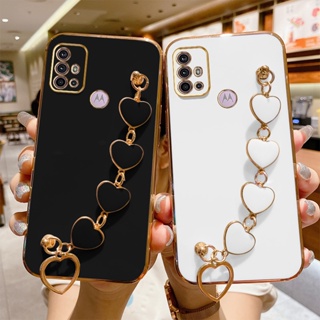 Capa De Telefone Motorola Moto G30 G20 G10 Edge 30 50 Fusion Moda Coração Pulseira Nova Banhada Borda Reta Câmera em Oferta na Shopee